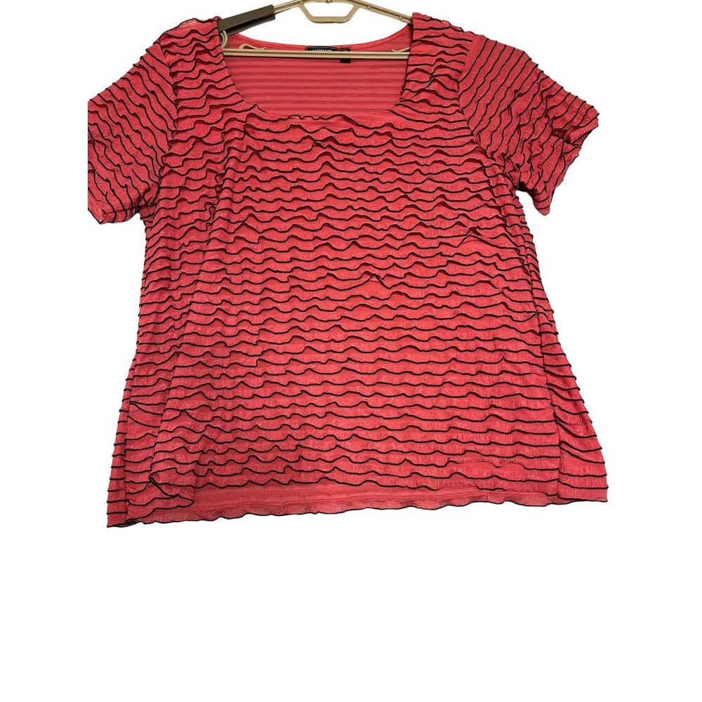 NWT Elementz 3X Pink & Black Wavy Stripe Top Plus Comfy Casual USA